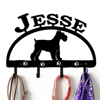 Schnauzer Personalized Leash Organizer Wall Hooks- Choose Color or Paint it Yourself - dog block black