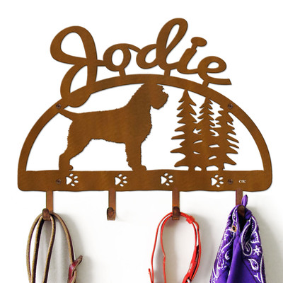 Wirehaired Pointing Griffon Personalized Leash Organizer Wall Hooks- Choose Color or Paint it Yourself - trees script rust
