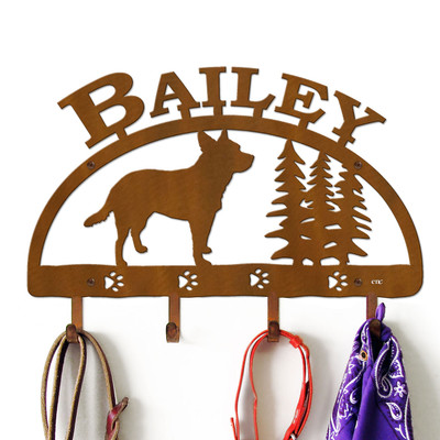 Australian Cattle Dog Personalized Leash Organizer Wall Hooks- Choose Color or Paint it Yourself - trees block rust