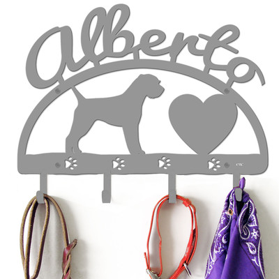 Border Terrier Personalized Leash Organizer Wall Hooks- Choose Color or Paint it Yourself - heart script primer