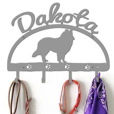 Shetland Sheepdog Personalized Leash Organizer Wall Hooks- Choose Color or Paint it Yourself - dog script primer