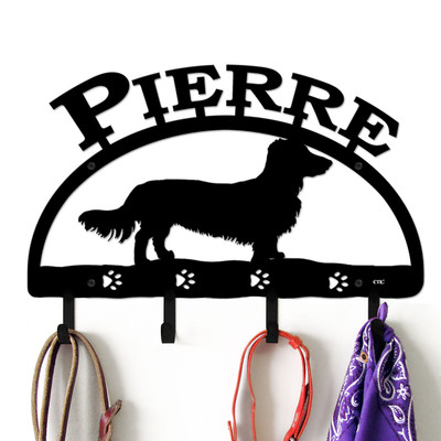 Long Haired Dachshund Personalized Leash Organizer Wall Hooks- Choose Color or Paint it Yourself - dog block black