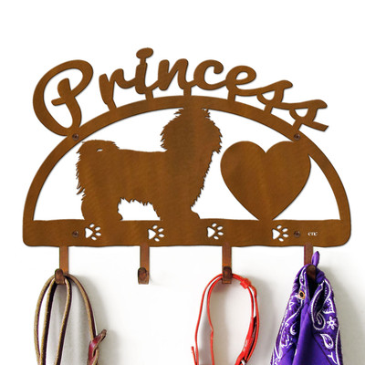 Shih-tzu Personalized Leash Organizer Wall Hooks- Choose Color or Paint it Yourself - heart script rust