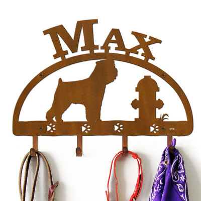 Brussels Griffon Personalized Leash Organizer Wall Hooks- Choose Color or Paint it Yourself - hydrant block rust