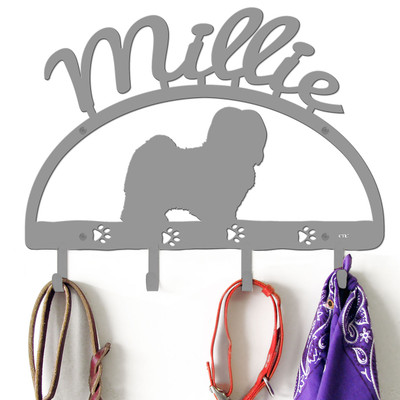 Havanese Personalized Leash Organizer Wall Hooks- Choose Color or Paint it Yourself - dog script primer