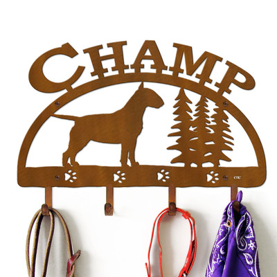 Bull Terrier Personalized Leash Organizer Wall Hooks- Choose Color or Paint it Yourself - trees block rust