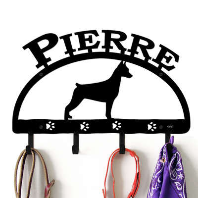 Miniature Pinscher Personalized Leash Organizer Wall Hooks- Choose Color or Paint it Yourself - dog block black