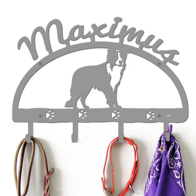 Border Collie Personalized Leash Organizer Wall Hooks- Choose Color or Paint it Yourself - dog script primer