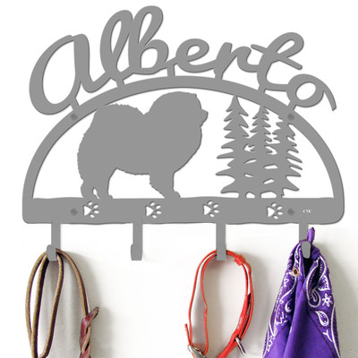 Chow Chow Personalized Leash Organizer Wall Hooks- Choose Color or Paint it Yourself - trees script primer