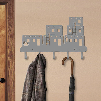 Southwest Decor Adobe Pueblo Solid Metal Decorative Wall Hooks - 24in W with 5 Hooks Unpainted