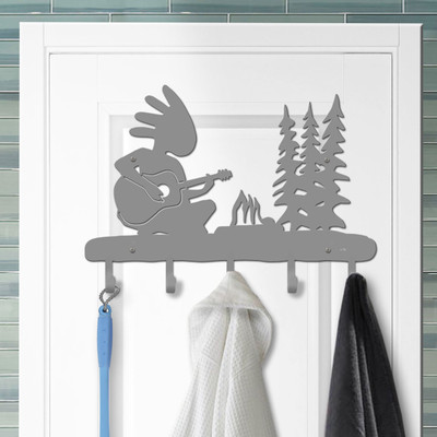 Lodge Decor Kokopelli Camper Solid Metal Decorative Wall Hooks - 24in W with 5 Hooks Unpainted