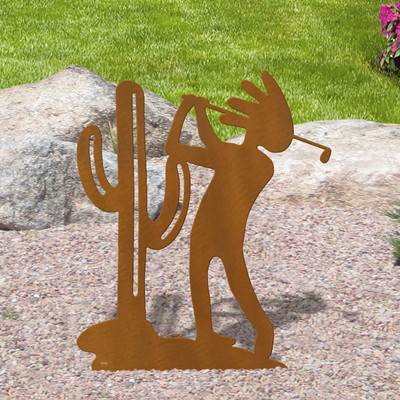 Golf Theme Kokopelli Golfer and Cactus 18-30in Rust Metal Garden Art