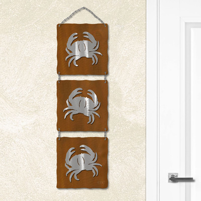 Coastal Decor Crab Trio Hanging Panels Metal Wall Art