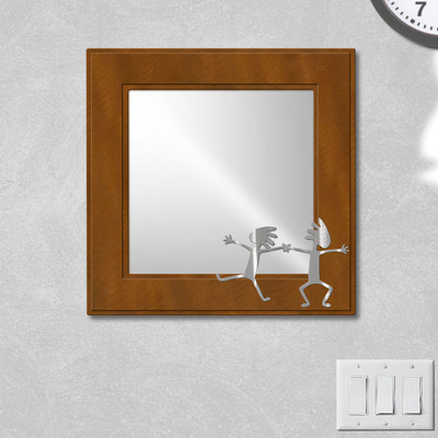 Dance Theme Kokopelli Dancers 16in Wide Accent Mirror - Rust Patina