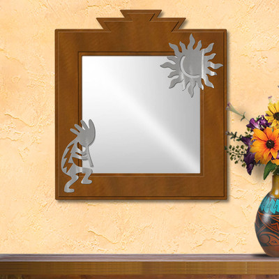Southwest Decor Kokopelli and Sun 16in Wide Accent Mirror - Rust Patina