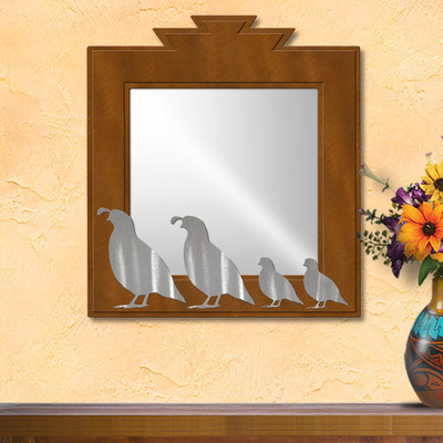 Southwest Decor Quail Family 16in Wide Accent Mirror - Rust Patina