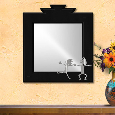 Southwest Decor Kokopelli Dancers 16in Wide Accent Mirror - Satin Black