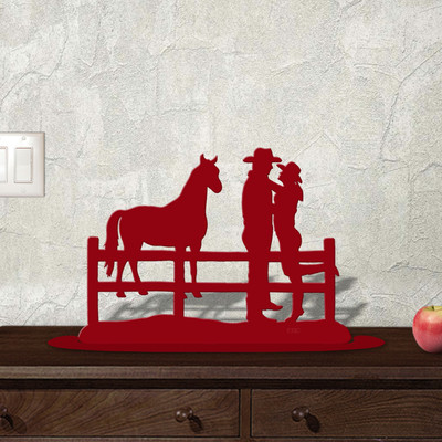 Western Decor Cowboy Corral 21in W x 8in H Metal Tabletop Sculpture - Choose Color