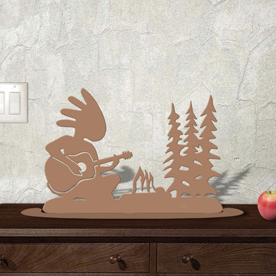 Lodge Decor Trees Camper 21in W x 8in H Metal Tabletop Sculpture - Choose Color