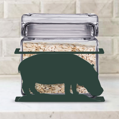 Animal Theme Hippopotamus  1-Quart Glass Canister with Metal Base - Choose Color