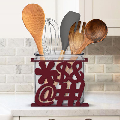 Modern Decor Swear Words  Glass Utensil Holder with Metal Base - Choose Color
