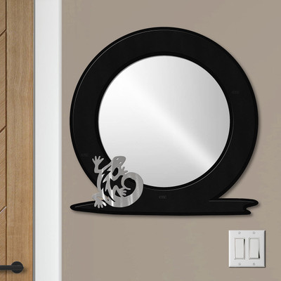 Southwest Decor Gecko 21in Decorative Round Mirror - Satin Black