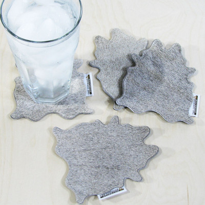 Solid Gray Cowhide Shaped Asorbent Hair-On Leather Drink Coasters with Backing