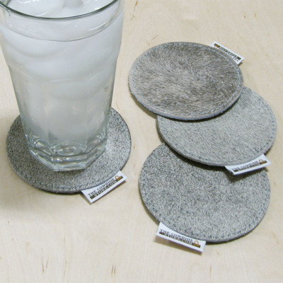 Sold Gray 4in Round Cowhide Asorbent Hair-On Leather Drink Coasters with Backing