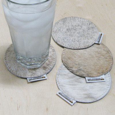 Light Brindle 4in Round Cowhide Asorbent Hair-On Leather Drink Coasters with Backing