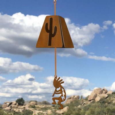 Southwest Decor Kokopelli and Cactus Rustic Metal Wind Chimes