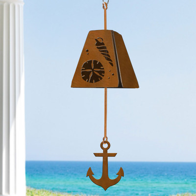 Coastal Decor Seashells and Anchor Rustic Metal Wind Chimes