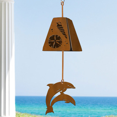Coastal Decor Seashells and Dolphins Rustic Metal Wind Chimes