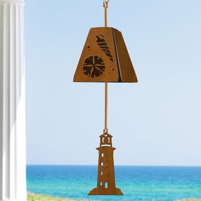 Coastal Decor Seashells and Lighthouse Rustic Metal Wind Chimes