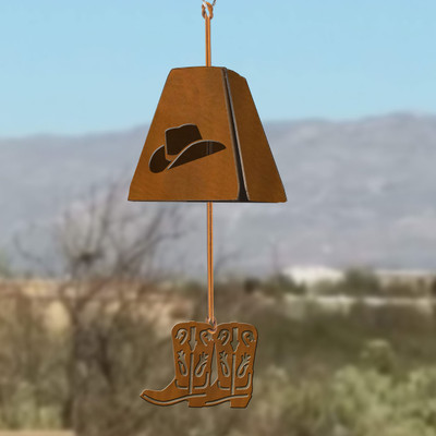Western Decor Cowboy Boots Rustic Metal Wind Chimes
