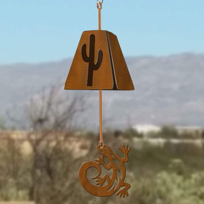 Southwest Decor Gecko and Cactus Rustic Metal Wind Chimes