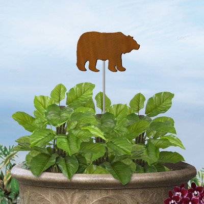 Lodge Decor Bear 8in W Garden Planter Accent with 21in Stake