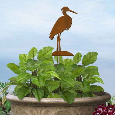 Coastal Decor Blue Heron 7.8in W Garden Planter Accent with 21in Stake