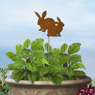 Animal Theme Bunnies 8in W Garden Planter Accent with 21in Stake