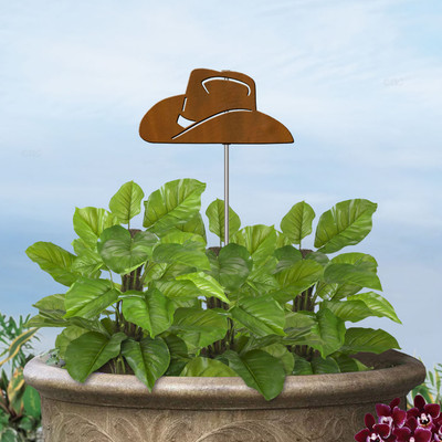 Western Decor Cowboy Hat 9in W Garden Planter Accent with 21in Stake
