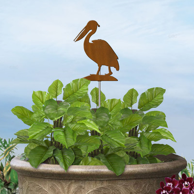 Coastal Decor Pelican 8in H Garden Planter Accent with 21in Stake