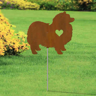 Keeshonden Heart Silhouette 12in Wide Pirouette Yard or Garden Stake