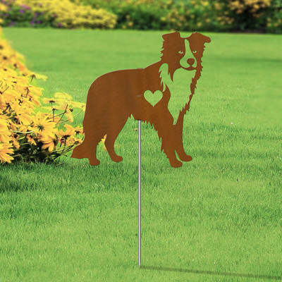Border Collie Heart Silhouette 12in Wide Pirouette Yard or Garden Stake