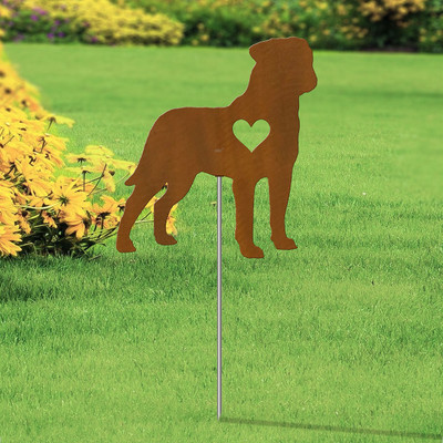 Bull Mastiff Heart Silhouette 11in Wide Pirouette Yard or Garden Stake