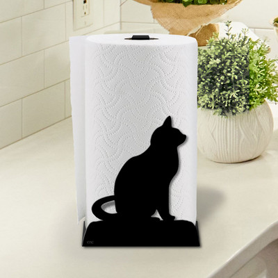 Cat Theme Sitting Kitty Sturdy Metal Paper Towel Holder - Choose Color or DIY Paint 