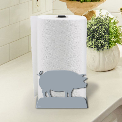 Cat Theme Pig Sturdy Metal Paper Towel Holder - Choose Color or DIY Paint 