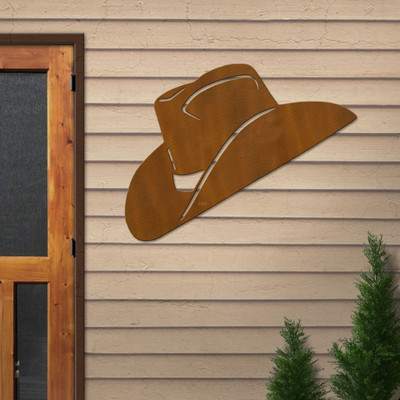 Big 42-inch Cowboy Hat: Rust Metal Outdoor Wall Art - Western Decor