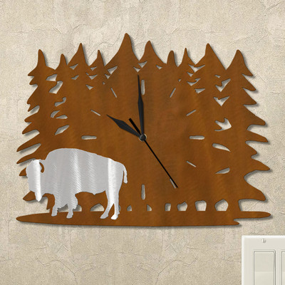 Buffalo Trees Wall Clock in rust patina