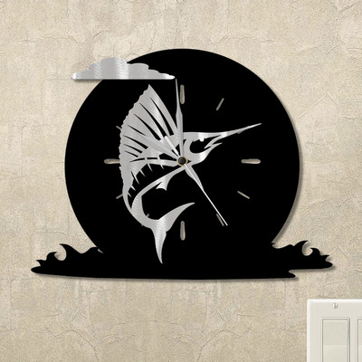 Sailfish Ocean Moon Wall Clock in satin black
