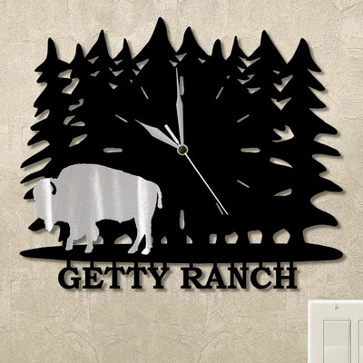 Buffalo Trees Personalized Wall Clock in satin black