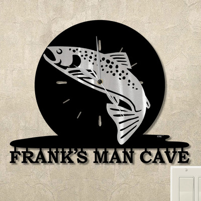 Jumping Trout Moonrise Personalized Wall Clock in satin black